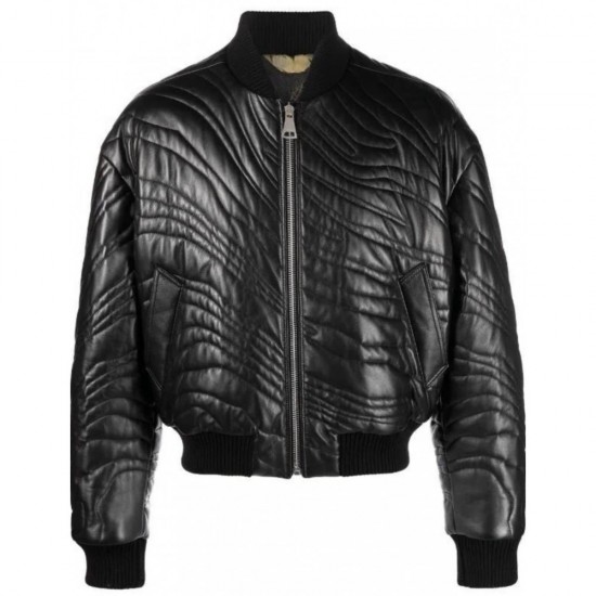 Front press-stud fastening leather jacket