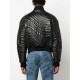 Front press-stud fastening leather jacket