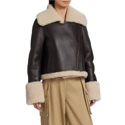 Shearling Cropped leather Jacket in Espresso