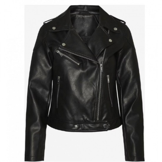 Women's black trendy leather jacket