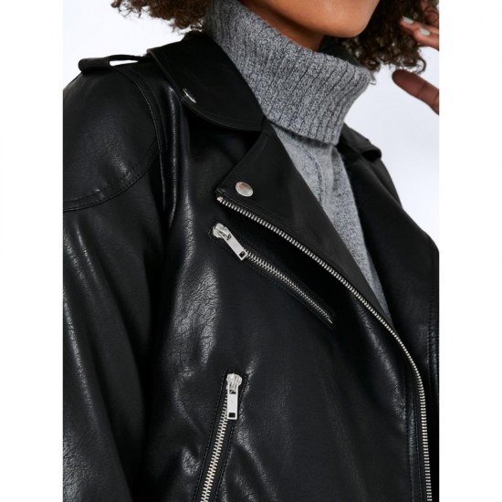 Women's black trendy leather jacket